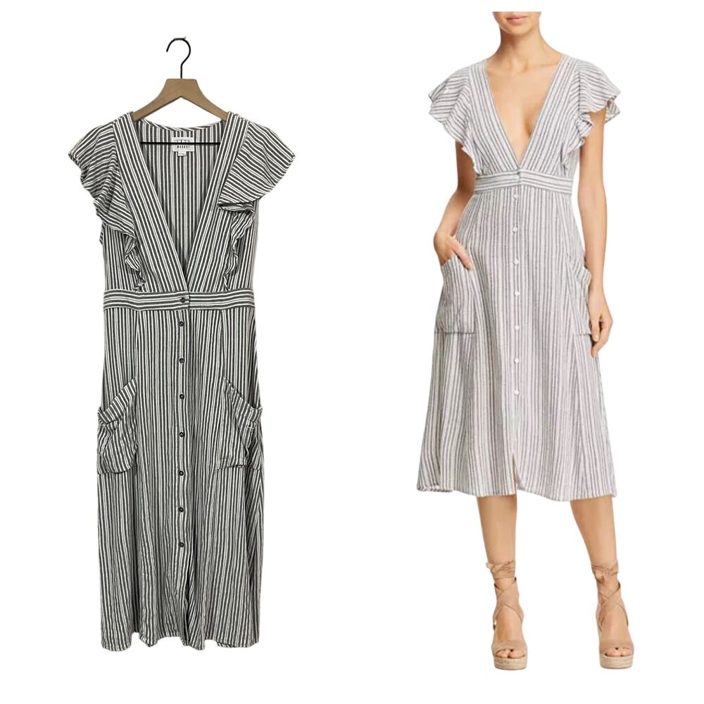 Lost + Wander Kika Striped Button-Up Midi Dress - Grey - XL